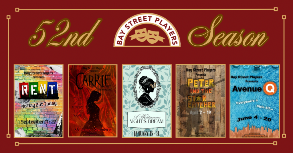 2026-2027 Season Announcement. Rent. Carrie, a Midsummer Night's Dream, Peter and the Star Catcher, Avenue Q